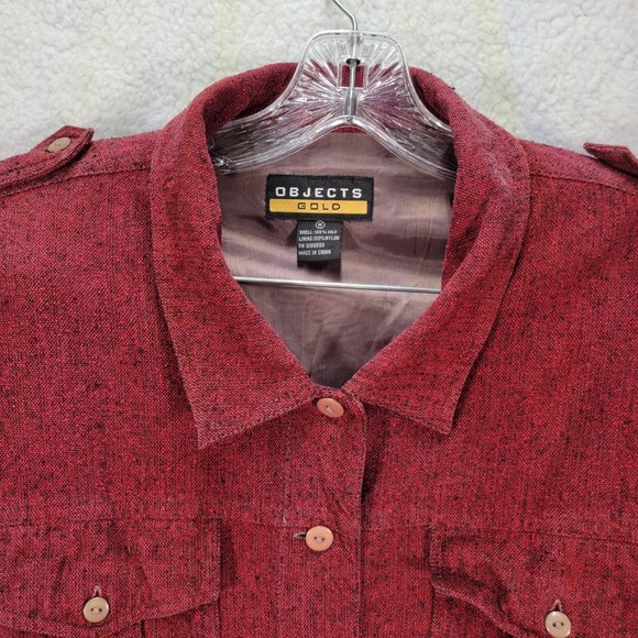 Objects Gold Burgundy Collared Silk Lightweight Classic Shacket Jacket Coat - Picture 2 of 13